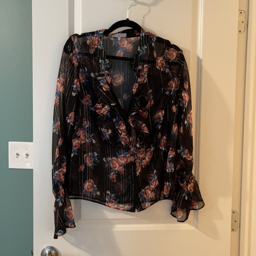 FLETCH by JoJo Fletcher Black Ruffle Top Size Large